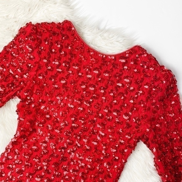 Vintage sequins red mini dress long sleeves - Picture 1 of 10
